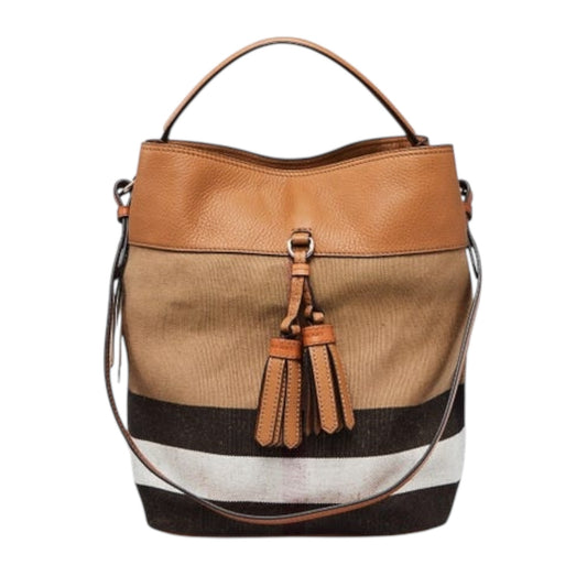Brown Check Canvas Asby Tassel Bucket Bag