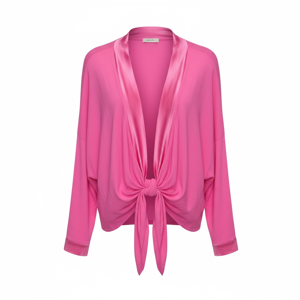 Satin-Trim Front Tie Blouse size OS