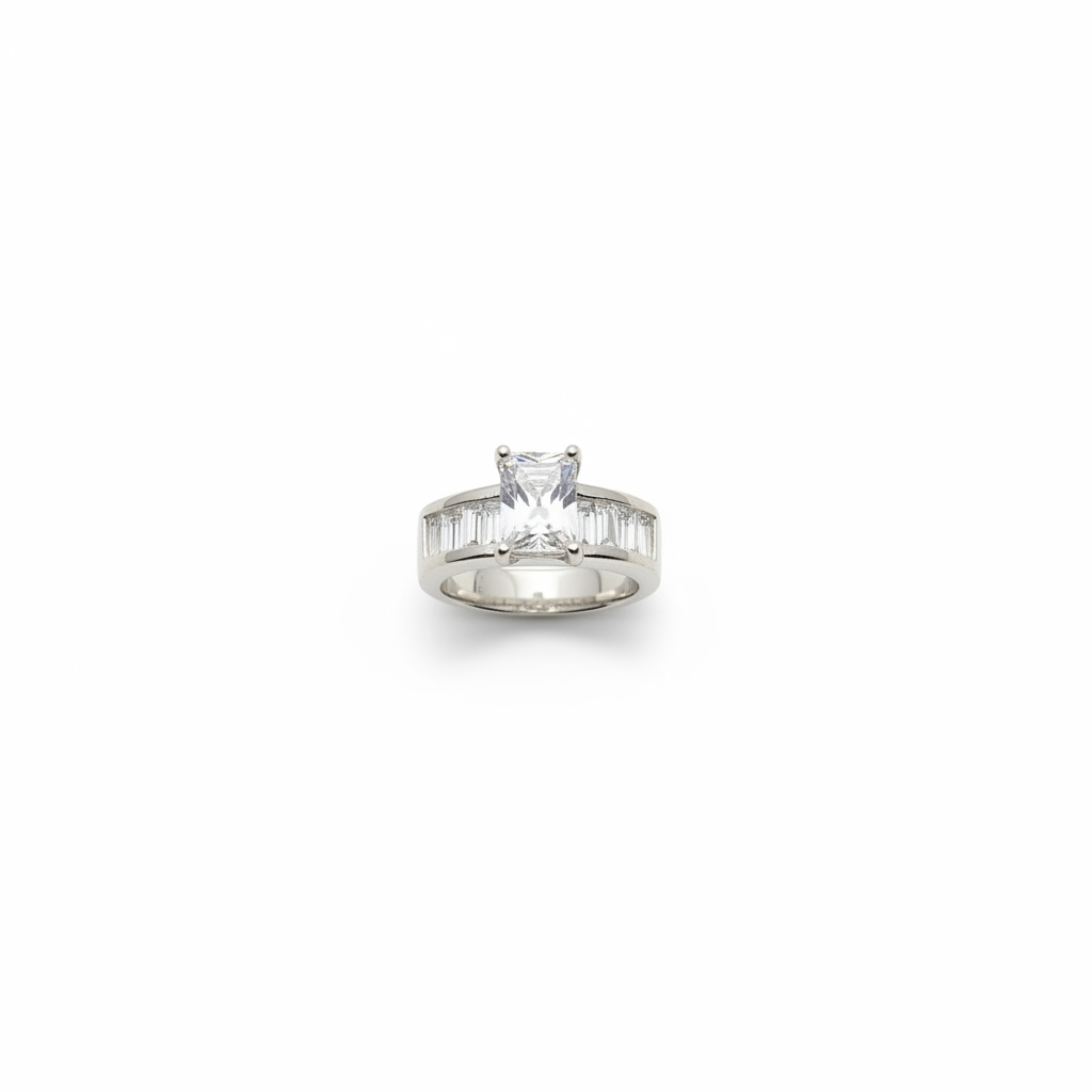 Sterling Silver Emerald-Cut Ring size 6