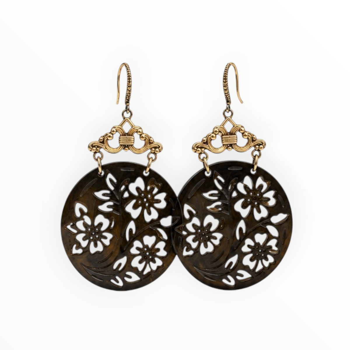Floral Cutout Disc Drop Earrings
