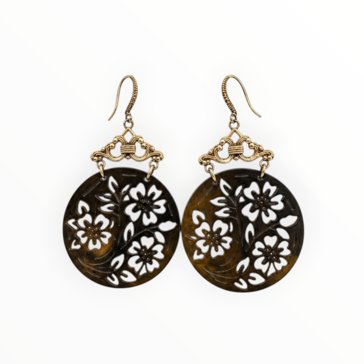 Floral Cutout Disc Drop Earrings