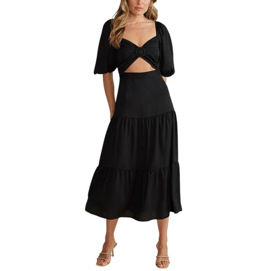 Audrey Cutout Puff-Sleeve Midi Dress size M