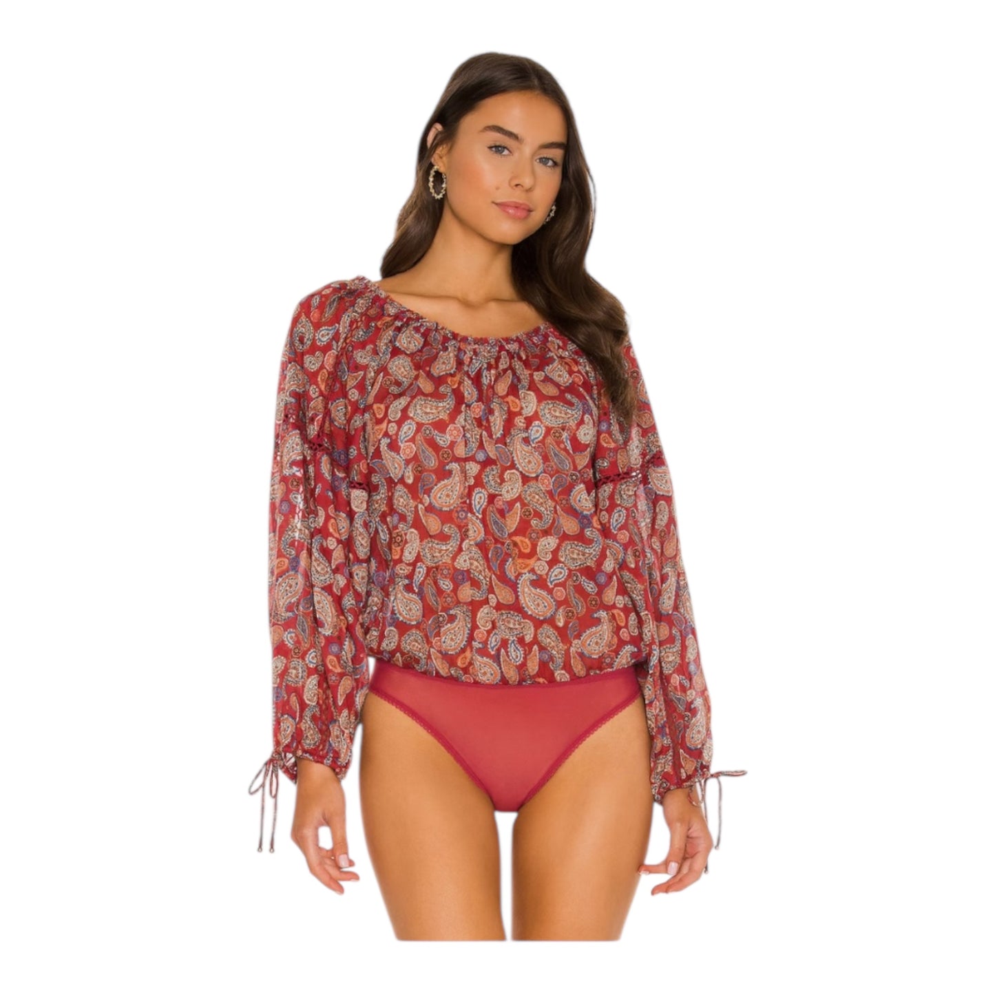 Sundown Red Paisley Bodysuit Blouse size XSmall