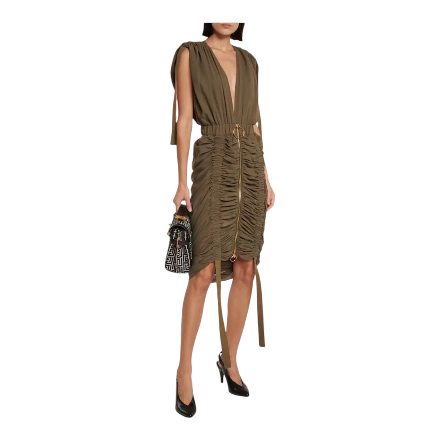 Ruched Cotton-Jersey Midi Dress size 38
