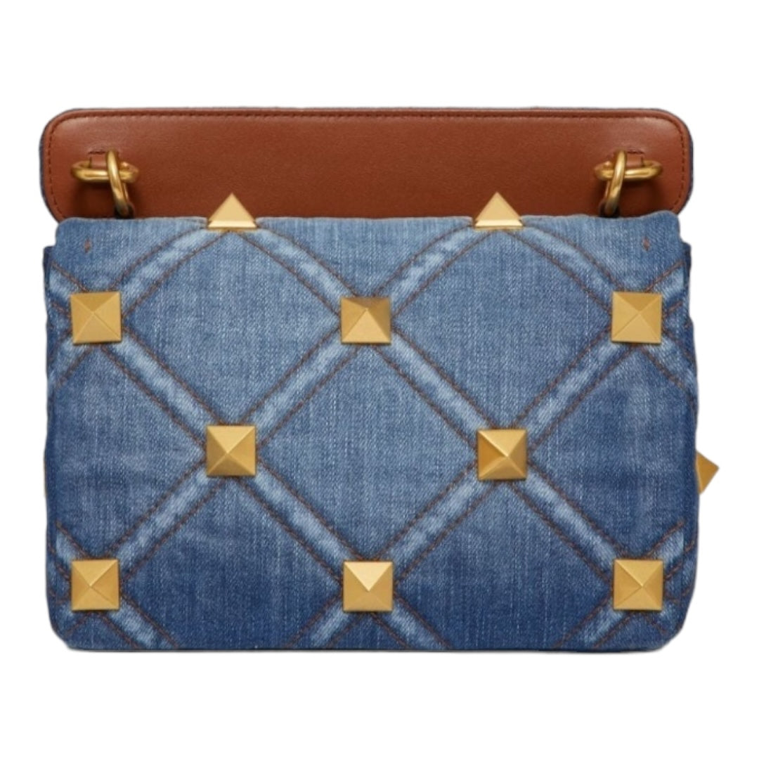 Medium Roman Stud Denim Shoulder Bag