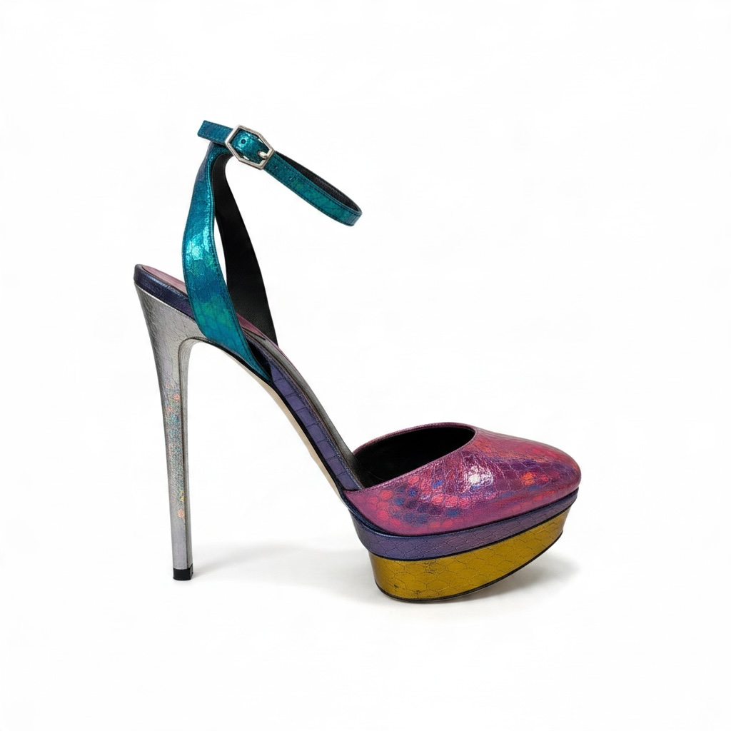 Multicoloured Ankle Strap Platform Heels size 39