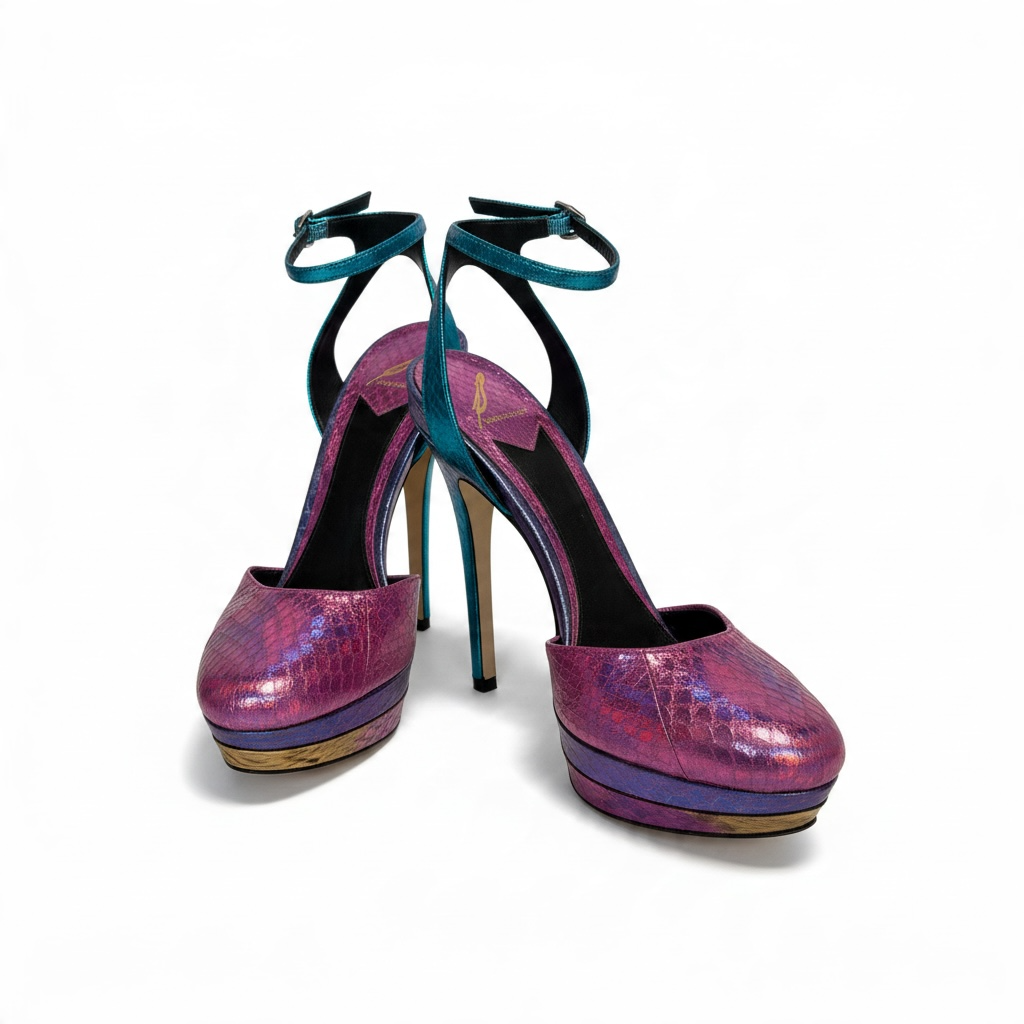Multicoloured Ankle Strap Platform Heels size 39