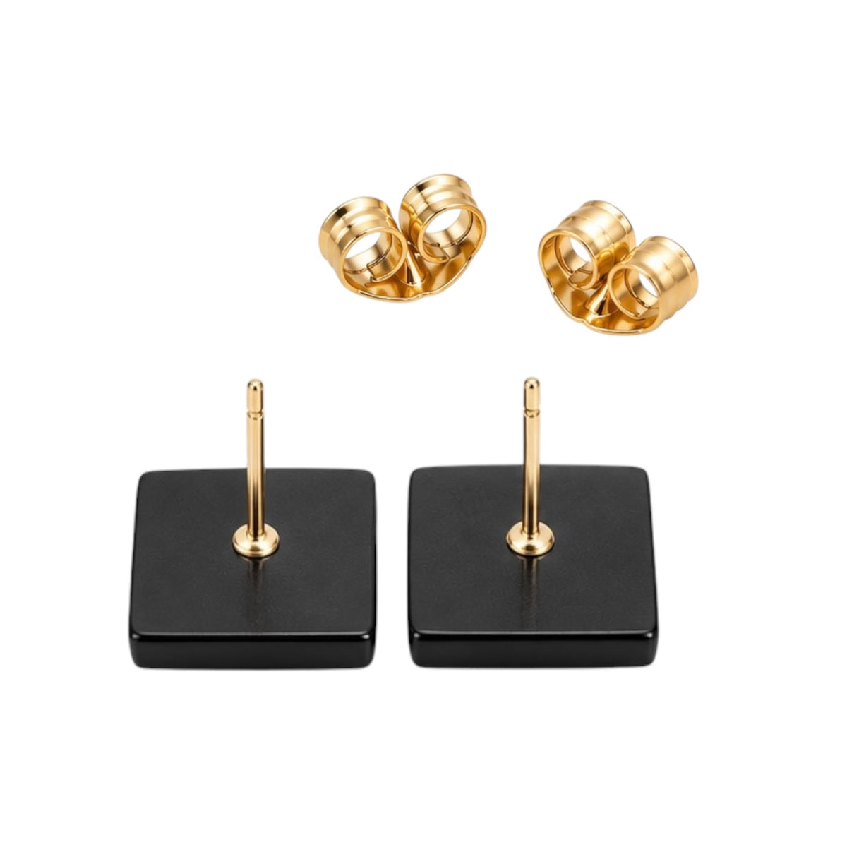 14K Gold & Genuine Black Onyx Square Stud Earrings NIB